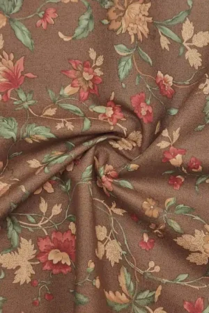 Prezzo Scontato Tessuto marrone con ramage fioriti - Moda Fabrics Warm Memories