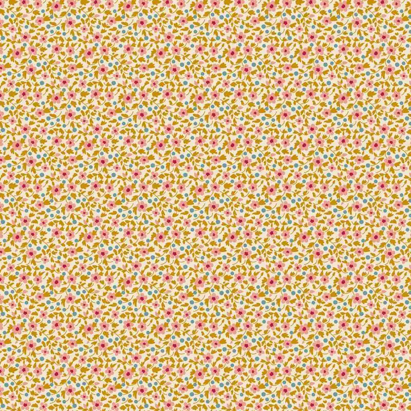 Economico Tilda Brie Basics Mustard, Tessuto giallo con fiorellini rosa