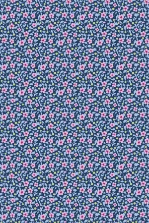 Tilda Brie Basics Denim, Tessuto blu con fiorellini malva Prezzo Di Fabbrica