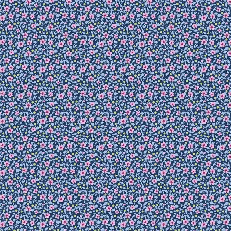 Tilda Brie Basics Denim, Tessuto blu con fiorellini malva Prezzo Di Fabbrica