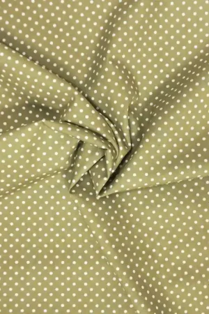 Offerta Lampo Tessuto verde oliva con e pois bianchi da circa 2 mm
