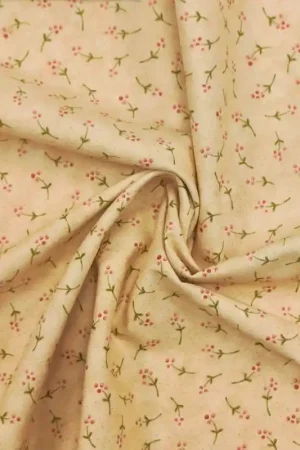 Popolare Tessuto giallo chiaro con steli e piccole bacche rosse - Henry Glass, Christmastime