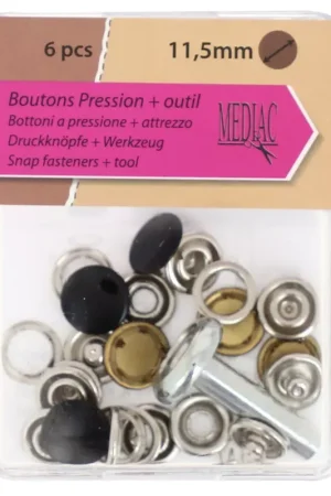 Bestseller Boutons pressions et outil de pose 11.5 mm - Noir x6