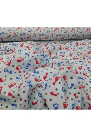 50 Cm Tessuto Cotone Stampa Gatto Impronta Zampa Alto 150 Cm Scelto Dai Clienti