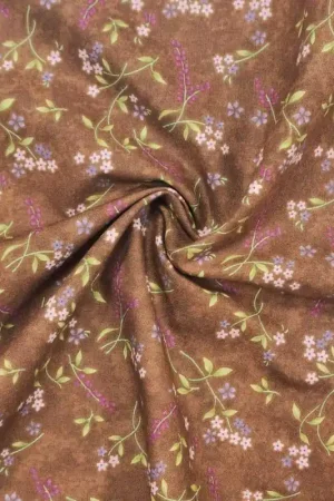 Occasione Tessuto marrone con fiorellini e steli di lilla e lavanda - Moda Lady Slipper Lodge