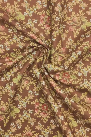 Nuova Collezione Tessuto marrone con bouquet di rose e ramage - Daphne Wine