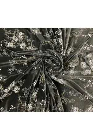 50 Cm Tessuto Velluto Elastico Tipo Seta Stampa Fiori Alto 150 Cm Reso Gratuito