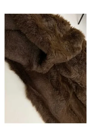 50 Cm Tessuto Pelliccia Ecologica Finta Marrone Pelo Lurex Oro Alta 150 Cm Ultima Occasione