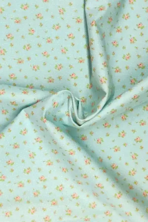 Tessuto verde acqua a pois con fiorellini - Moda Fabrics, Bespoke Bloom Popolare