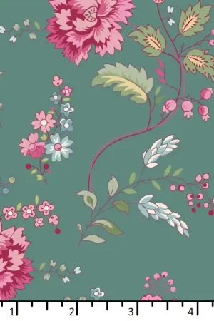 EQP Future Heirloom, Bouquet Duck Egg - Tessuto Ottanio con Peonie Rosa Compra Oggi Stesso