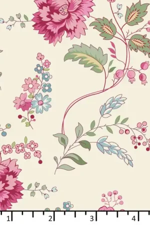 EQP Future Heirloom, Bouquet Cotton - Tessuto Panna con Peonie Rosa Nuovo Arrivo