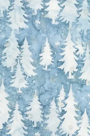 Artisan Batiks: Winter Pines, Powder by Lunn Studios, tessuto batik azzurro chiaro con abeti bianchi - Robert Kaufman Must-Have