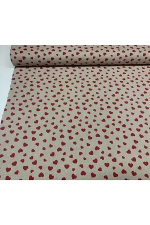50 cm Tessuto Panama Tappezzeria Stampato cuori piccoli shabby rosso alto 280 cm Prezzo Conveniente