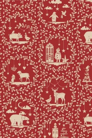 Spedito Oggi Tilda Merry Little Christmas, Paperscenes Burgundy, tessuto con disegni crema su fondo rosso