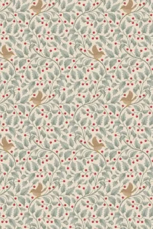 Tilda Merry Little Christmas, Holly Duckegg, tessuto con agrifoglio e uccellini su fondo azzurro uova d'anatra Esclusivo