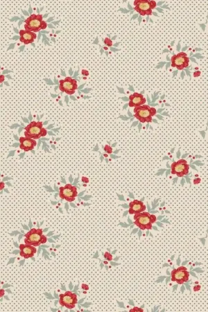 Tilda Merry Little Christmas, Joy Blue,tessuto con fiori e pois azzurri su fondo crema Ultime Pezzi