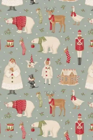 Subito Disponibile Tilda Merry Little Christmas, Winterfriends Duckegg, tessuto con disegni natalizi su fondo azzurro uova d'anatra