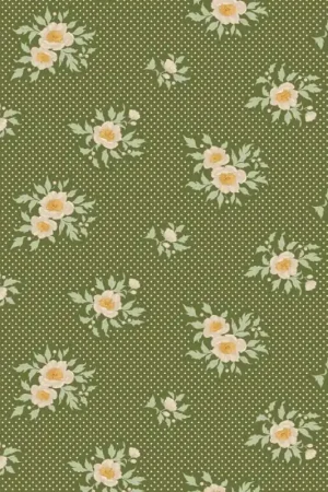 Tilda Merry Little Christmas, Joy Pine, tessuto con fiori e pois su fondo verde pino Occasione Imperdibile