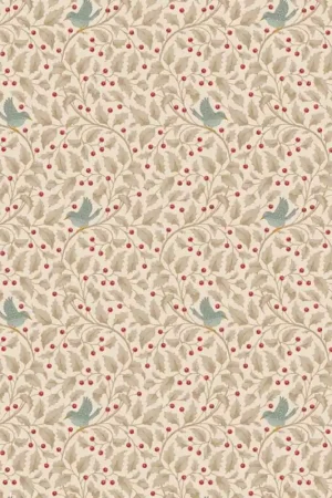 Tilda Merry Little Christmas, Holly Clay, tessuto con agrifoglio e uccellini su fondo argilla Affare