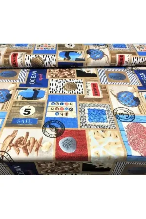 50 cm tessuto tappezzeria mare coralli conchiglie stella marina cotone drill alto 2,80 mt Promozione