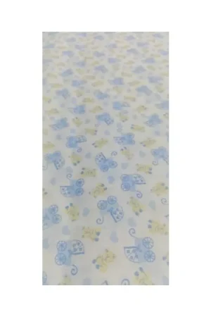 50 cm Tessuto a metro cotone stampato carrozzina celeste orsetto beige fondo bianco alto 150 cm Economico