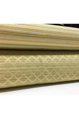 Ultimissimo Modello Tessuto coordinato per tappezzeria Costiera lurex riga e rombo: verde giallo e beige alta 2,80 mt