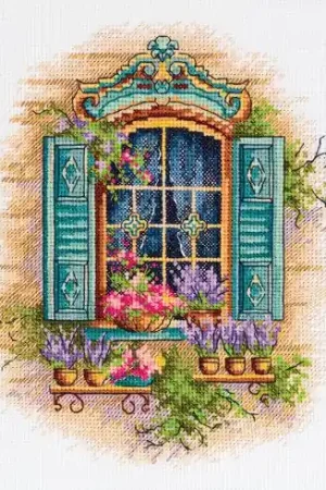 kit ricamo a punto croce - Fiori alla finestra - Panna Prezzo Di Fabbrica