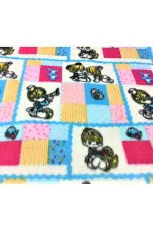 Ultima Occasione Tessuto pile antipilling stampato bimbi che giocano patchwork fondo bianco alto 150 cm