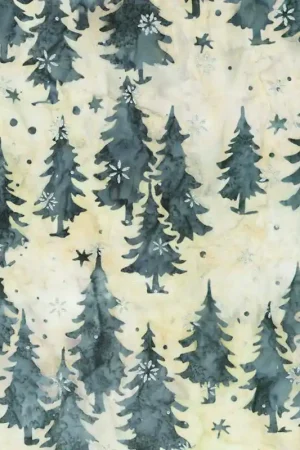 Artisan Batiks: Winter Pines, Quartz by Lunn Studios, tessuto batik chiaro con abeti - Robert Kaufman Bestseller