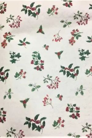 50 cm Panno lenci stampato natalizio fondo bianco con trifoglio bacche ecc. alto 90 centimetri Consegna Rapida