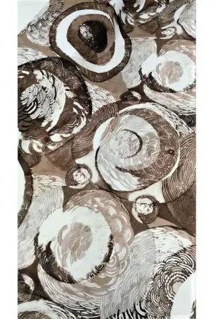 50 cm Tessuto dralon velluto stampato disegno cerchi colore fango marrone base bianca alto 140 cm Nuova Collezione