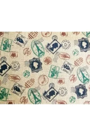 50 cm Tessuto juta canapa stampato disegno torre viso numeri alto 150 cm verde marrone e nero Prezzo Ridotto