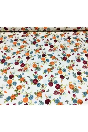 Tessuto per tappezzeria 100% puro cotone drill stampato provenzale fiorellini arancio bordo' avion alto 280 cm Offerta