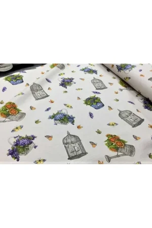 Tessuto per tappezzeria panama stampato alto 280 cm farfalle girasoli primavera Più Venduto