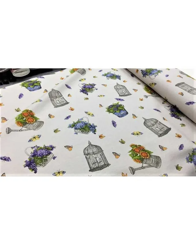 Tessuto per tappezzeria panama stampato alto 280 cm farfalle girasoli primavera Più Venduto