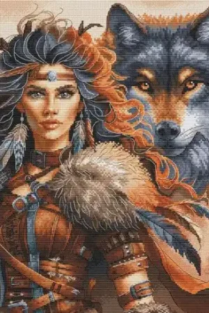kit ricamo a punto croce - La guerriera e il lupo - Ava Esclusivo