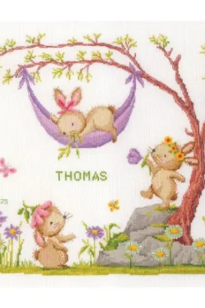 kit ricamo a punto croce - Conigli nel giardino - Vervaco Novità