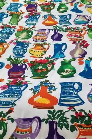 Tessuto Cotone Drill Stampato disegno Brocche e vasi Ceramica alto 150 Di Tendenza