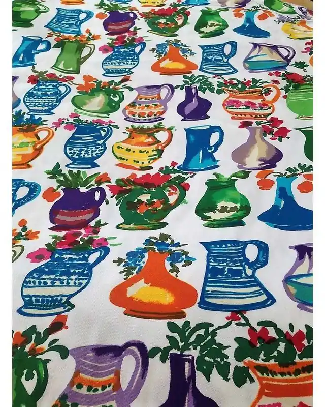 Tessuto Cotone Drill Stampato disegno Brocche e vasi Ceramica alto 150 Di Tendenza