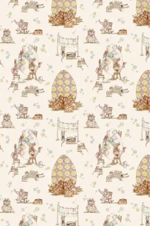 Easter Patchwork, Stoffa al Villaggio Patchwork su Tessuto Crema con Topini e Coniglietti Novità