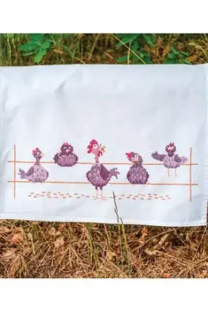 Kit per ricamare un canovaccio da cucina - Polli divertenti - Vervaco Miglior Prezzo