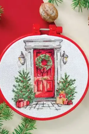 Kit per ricamo a punto croce con tamburo - Accoglienza festosa - Abris Art Offerta Limitata