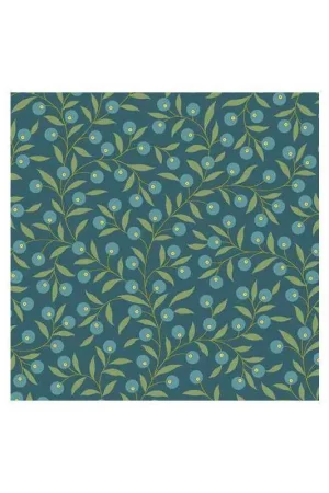 Ordina Subito Andover Fabrics, Blue Thimble, Collezione The Seamstress di Edyta Sitar - Tessuto Verde con bacche blu