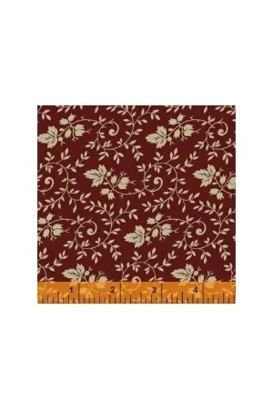 Storytellers Ivy Leaf Burgundy, Tessuto borgogna con foglie e swirl di rametti - Nancy Gere Acquista Ora