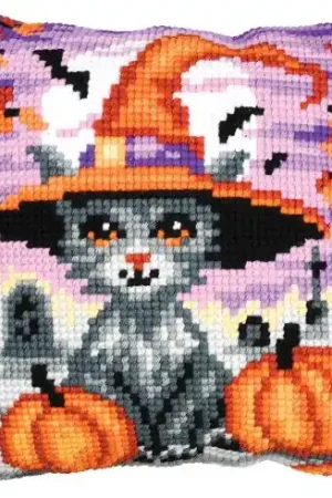Quantità Limitata Kit cuscino fori grossi - Gattino di halloween - Vervaco