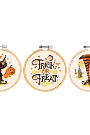 Kit per ricamo a punto croce con tamburo - Halloween - Vervaco Bestseller