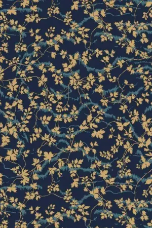 Wilmington Prints, Leaves and Vines Navy, collezione Bricolage - Tessuto blu con rami di vite gialli Prezzo Conveniente