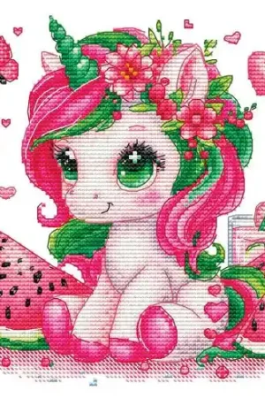 Promozione Foglio di punto croce - Unicorno anguria - Les petites croix de Lucie