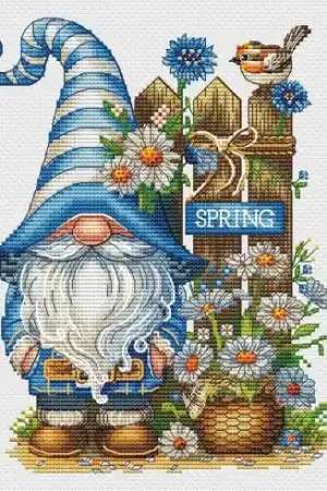 Foglio di punto croce - Gnomo di primavera - Les petites croix de Lucie Offerta Limitata