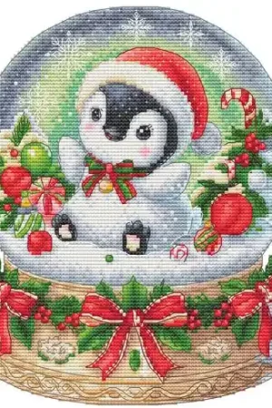 Nuovo Arrivo Foglio di punto croce - Palla di neve con pinguino - Les petites croix de Lucie